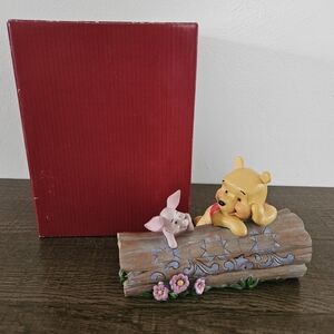 Jim Shore Yellow Winnie the Pooh and Pink Piglet on Log Figurine
